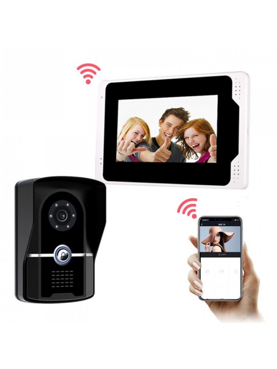 1080P WiFi Smart Video Doorbell with 7inch Touch Panel Screen EU Plug APP Remote Viewing Motion Detection IR Night Vision Interc