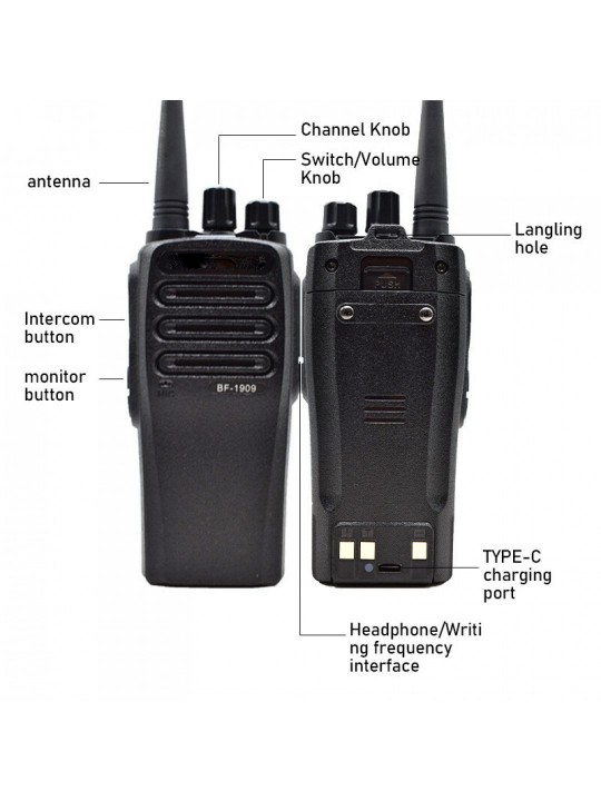 EU Plug  BF-1909 10W Long Range Walkie Talkie 400-470MHz 16 Channels 3800mAh Handheld  Two Way Radio