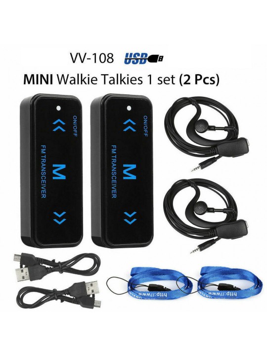 2Pcs V108 Mini Walkie Talkie Two-Way 400-470MHz FM Radio Ricetrasmittente + 2 Cuffie USB Carica 2Pcs V108 Mini Walkie Talkie Two-Way 400-470MHz FM Radio Ricetrasmittente + 2 Cuffie USB Carica