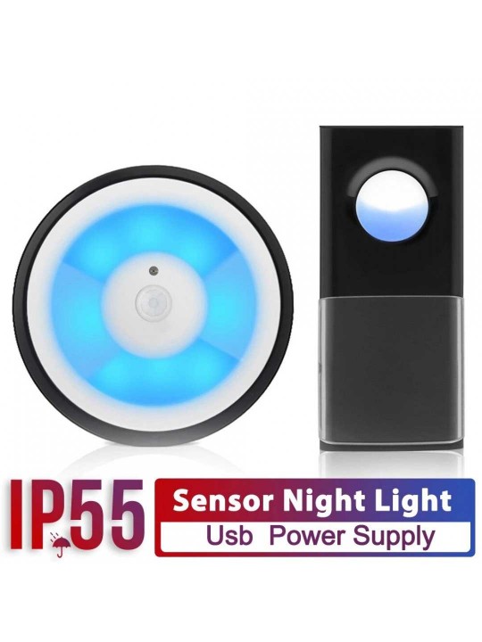  433MHZ Wireless Smart PIR Motion Sensor LED Night Light Doorbell Ring Chime Home USB Powered Waterproof - 1