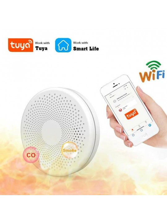 2 in 1 Version WiFi Function Tuya And Smart Life Smoke Detector Sensor &amp; Carbon Monoxide Co Gas Detector Smoke Fire Sound Al