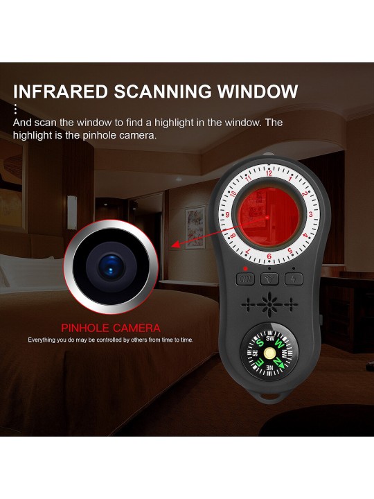 S100 Anti-candid Camera Detector Portable Pinhole Camera Detection Device Infrared Scanning Vibrating Lights Alarm Anti-Monitori