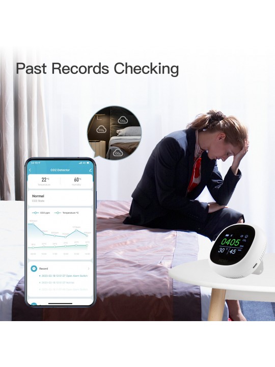 MoesHouse Tuya bluetooth 3 in 1 Multi-functional Air Monitor Temperature Humidity Carbon Dioxide Sensor with Alarm Clock for Hom