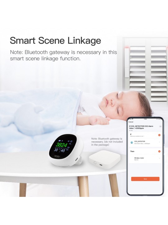 MoesHouse Tuya bluetooth 3 in 1 Multi-functional Air Monitor Temperature Humidity Carbon Dioxide Sensor with Alarm Clock for Hom