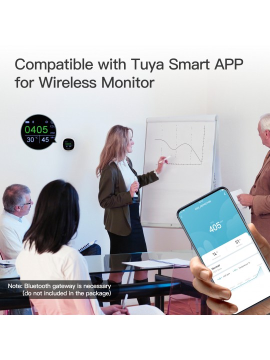 MoesHouse Tuya bluetooth 3 in 1 Multi-functional Air Monitor Temperature Humidity Carbon Dioxide Sensor with Alarm Clock for Hom