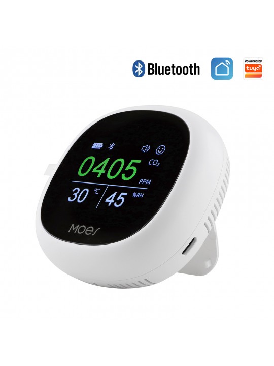 MoesHouse Tuya bluetooth 3 in 1 Multi-functional Air Monitor Temperature Humidity Carbon Dioxide Sensor with Alarm Clock for Hom