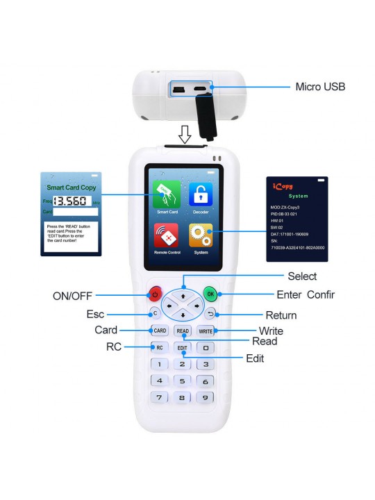 Handheld 125KHz RFID Duplicator Copier RFID Reader Writer 13.56MHz USB Cloner NFC Programmer EM4305/T5577 UID