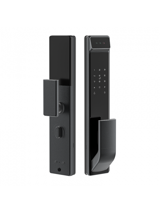 3D Face Smart Door Lock Security Camera Monitor Intelligent Fingerprint Password Biometric Electronic Key Unlock - Black