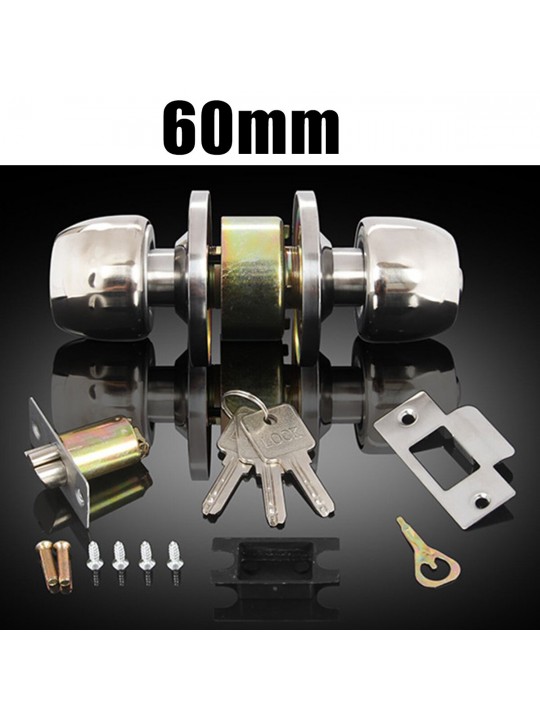 Stainless Steel Round Door Knobs Privacy Passage Entrance Lock Entry with 3 Keys - Center distance 60mm
