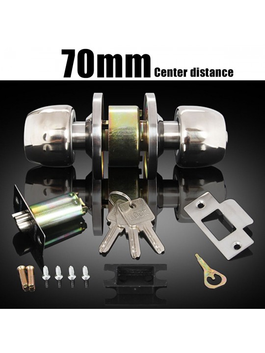 Stainless Steel Round Door Knobs Privacy Passage Entrance Lock Entry with 3 Keys - Center distance 60mm