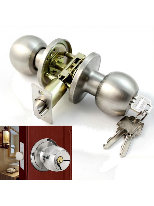 Stainless Steel Bathroom Round Door Knobs Set Handle Entrance Lock With Key 