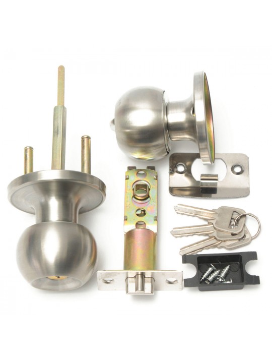 Stainless Steel Bathroom Round Door Knobs Set Handle Entrance Lock With Key 