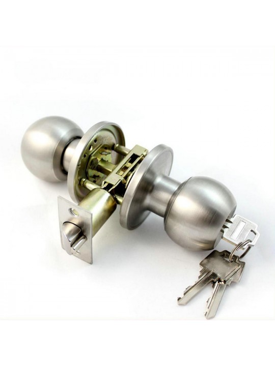 Stainless Steel Bathroom Round Door Knobs Set Handle Entrance Lock With Key 