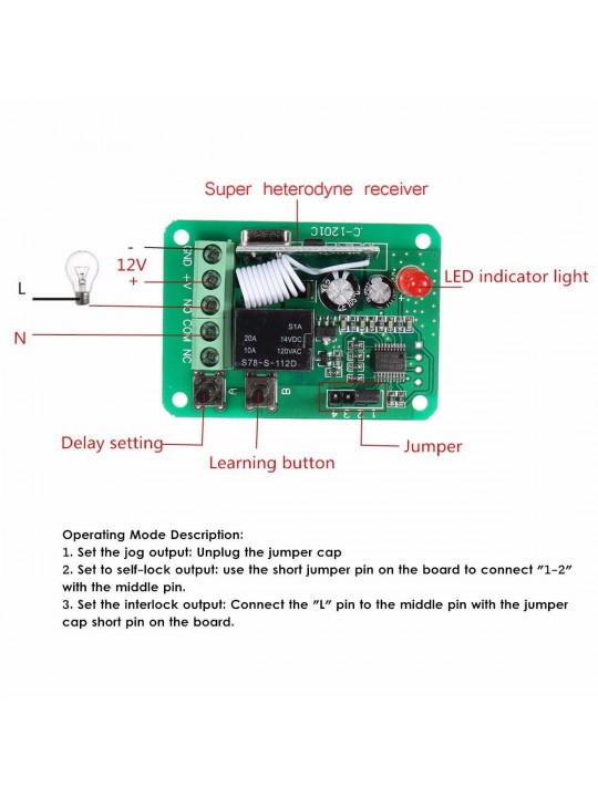 DC12V 1CH 315/433MHz Wireless Time Delay Relay RF Remote Control Switch Receiver - 315MHZ