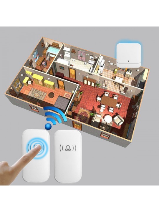 300M Waterproof LED Wireless Doorbell 52 Songs Chime Door Bell SOS EU/US/UK Plug - Black UK Plug