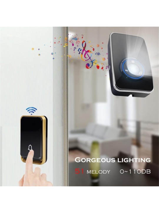 SMATRUL K09 Wireless DoorBell Self-powered Night Light Sensor Waterproof No Battery Home Door Bell 1 Transmitter 1 Receiver - US