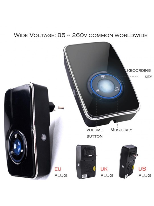 SMATRUL K09 Wireless DoorBell Self-powered Night Light Sensor Waterproof No Battery Home Door Bell 1 Transmitter 1 Receiver - US