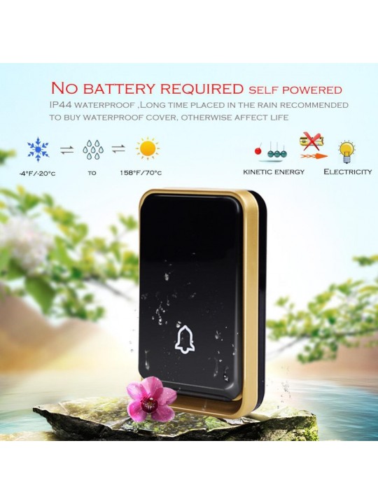 SMATRUL K09 Wireless DoorBell Self-powered Night Light Sensor Waterproof No Battery Home Door Bell 1 Transmitter 1 Receiver - US