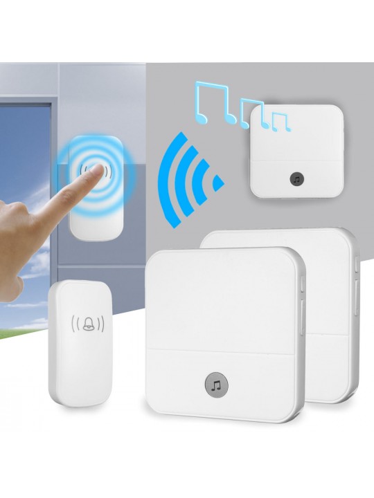 Home House 4 Volume Wireless Doorbell Chime 2 Receiver + 1 Doorbell - Black UK Plug