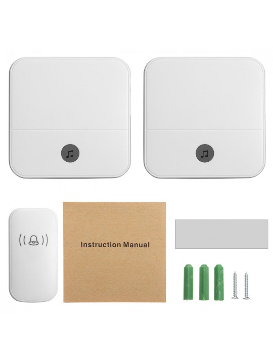 Home House 4 Volume Wireless Doorbell Chime 2 Receiver + 1 Doorbell - Black UK Plug