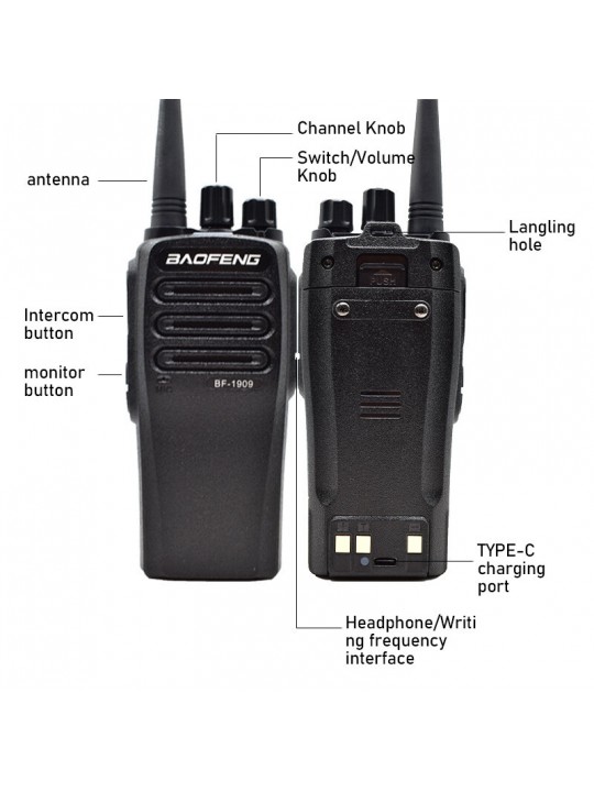 EU Plug Baofeng BF-1909 10W Long Range Walkie Talkie 400-470MHz 16 Channels 3800mAh Handheld Portable Two Way Radio