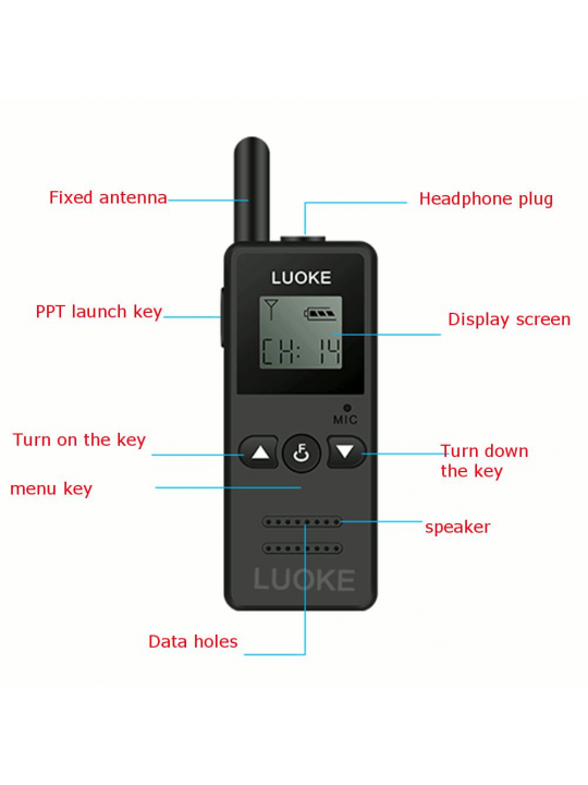 KALAOD V-8 Mini Walkie Talkie Intercom 16 Channel 400-470MHz FM Transceiver One Way Radio For Hotel - US PLUG Red