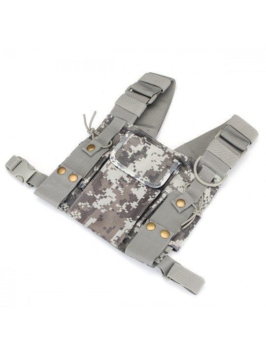 Radio Walkie Talkie Chest Pocket Harness Bag Backpack Holster Pouch Camouflage 