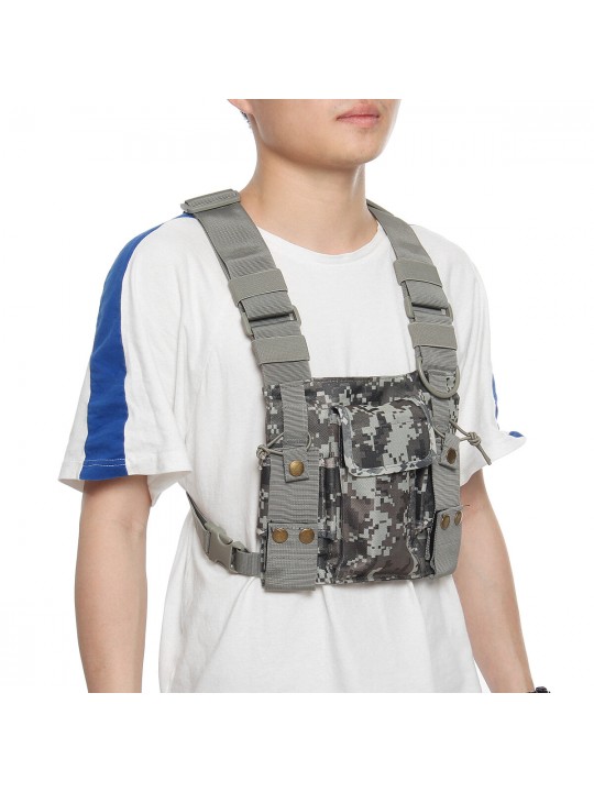 Radio Walkie Talkie Chest Pocket Harness Bag Backpack Holster Pouch Camouflage 
