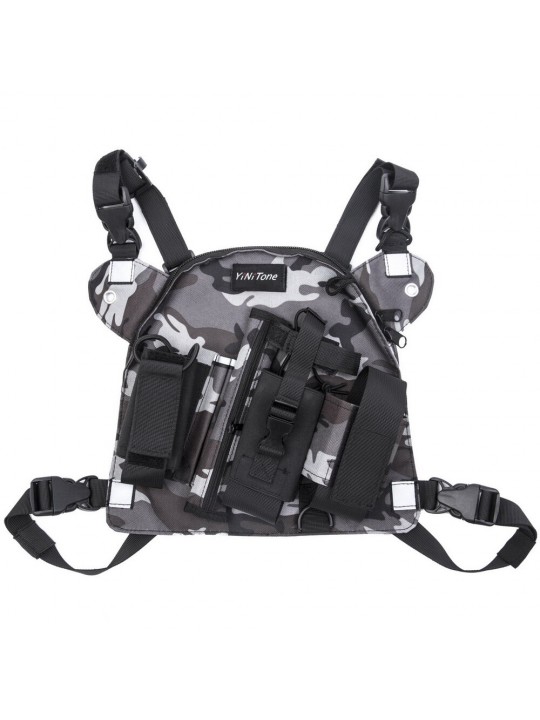 Tactical Harness Front Pack Bag Case Pouch Carry Holster for Kenwood Motorolas TYT Baofeng Walkie Talkie Vest Rig Chest Bag - Bl