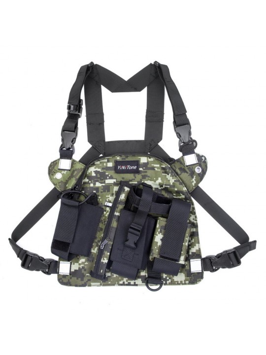 Tactical Harness Front Pack Bag Case Pouch Carry Holster for Kenwood Motorolas TYT Baofeng Walkie Talkie Vest Rig Chest Bag - Bl