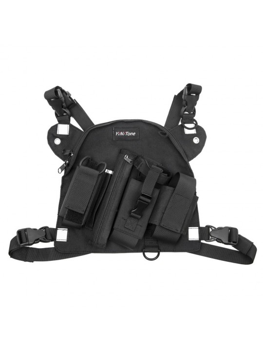 Tactical Harness Front Pack Bag Case Pouch Carry Holster for Kenwood Motorolas TYT Baofeng Walkie Talkie Vest Rig Chest Bag - Bl