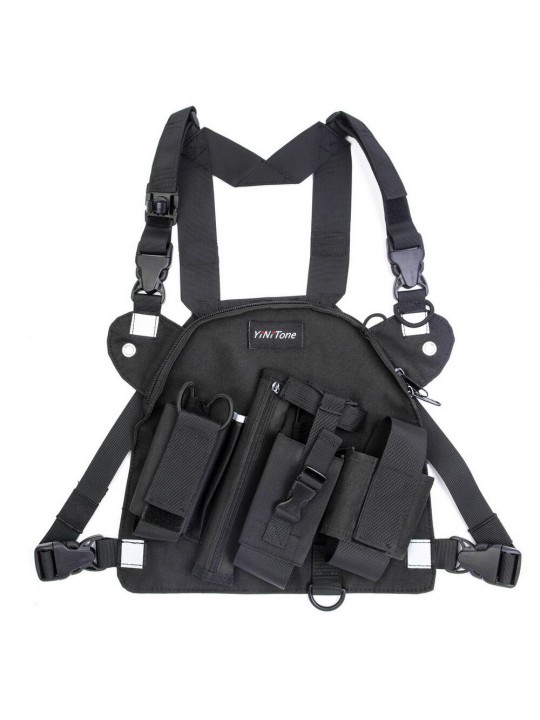 Tactical Harness Front Pack Bag Case Pouch Carry Holster for Kenwood Motorolas TYT Baofeng Walkie Talkie Vest Rig Chest Bag - Bl