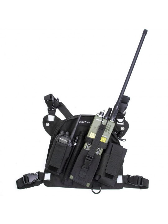 Tactical Harness Front Pack Bag Case Pouch Carry Holster for Kenwood Motorolas TYT Baofeng Walkie Talkie Vest Rig Chest Bag - Bl