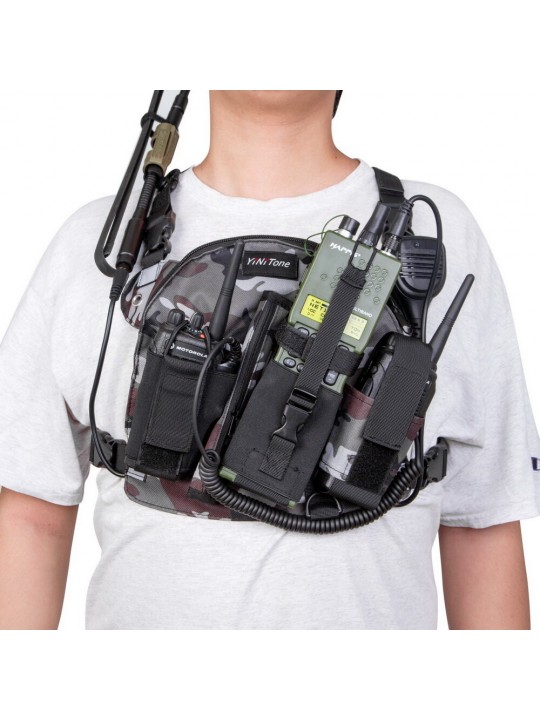 Tactical Harness Front Pack Bag Case Pouch Carry Holster for Kenwood Motorolas TYT Baofeng Walkie Talkie Vest Rig Chest Bag - Bl