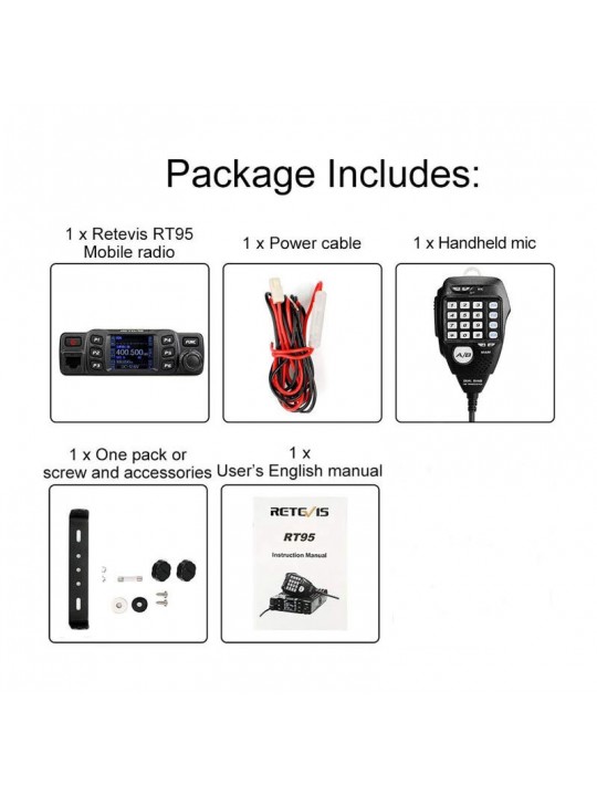 RETEVIS RT95 Car Two-Way Radio Station 200CH 25W High Power VHF UHF Mobile Radio Car Radio CHIRP Ham Mobile Radio Transceiver - 