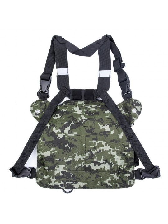 Tactical Harness Front Pack Bag Case Pouch Carry Holster for Kenwood Motorolas TYT Baofeng Walkie Talkie Vest Rig Chest Bag - Bl