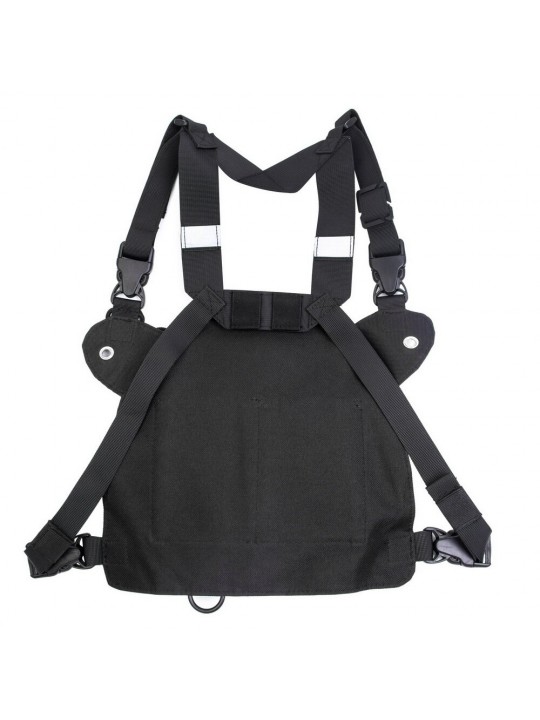 Tactical Harness Front Pack Bag Case Pouch Carry Holster for Kenwood Motorolas TYT Baofeng Walkie Talkie Vest Rig Chest Bag - Bl