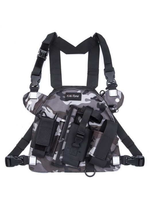 Tactical Harness Front Pack Bag Case Pouch Carry Holster for Kenwood Motorolas TYT Baofeng Walkie Talkie Vest Rig Chest Bag - Bl