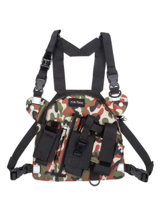 Tactical Harness Front Pack Bag Case Pouch Carry Holster for Kenwood Motorolas TYT Baofeng Walkie Talkie Vest Rig Chest Bag - Bl