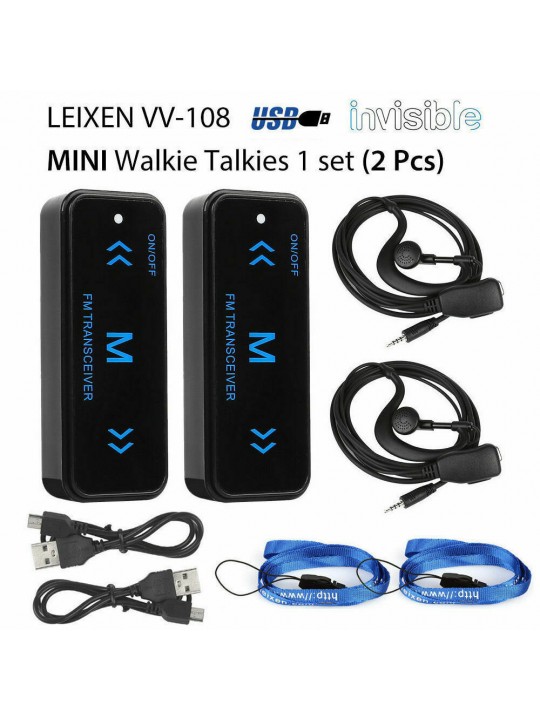 2Pcs V108 Mini Walkie Talkie Two-Way 400-470MHz FM Radio Ricetrasmittente + 2 Cuffie USB Carica