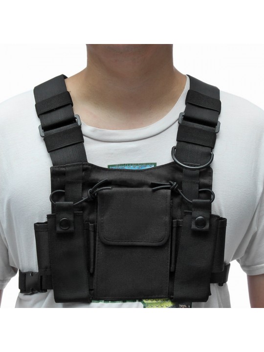 Chest 3 Pocket Harness Nylon Bag Pack Backpack Holster for Radio Walkie Talkie Two Way Radio