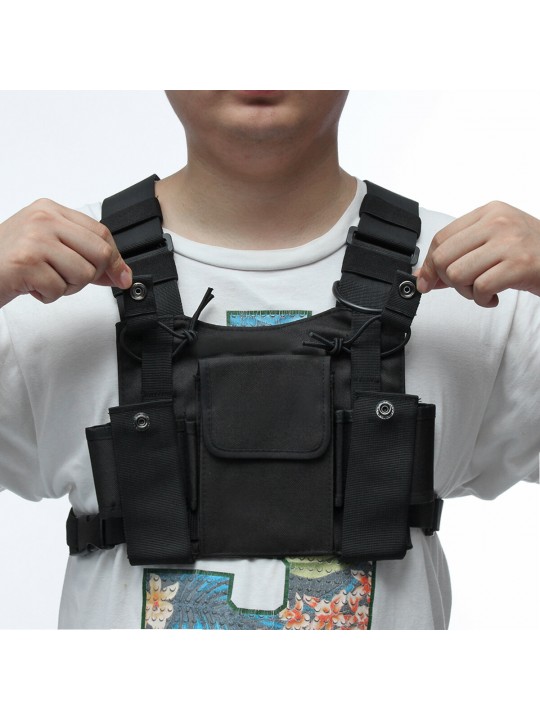 Chest 3 Pocket Harness Nylon Bag Pack Backpack Holster for Radio Walkie Talkie Two Way Radio