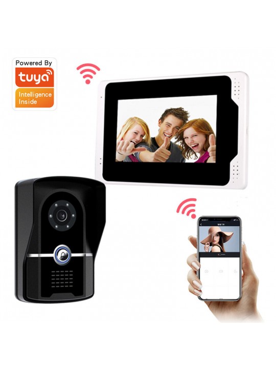 1080P WiFi Smart Video Doorbell with 7inch Touch Panel Screen EU Plug APP Remote Viewing Motion Detection IR Night Vision Interc