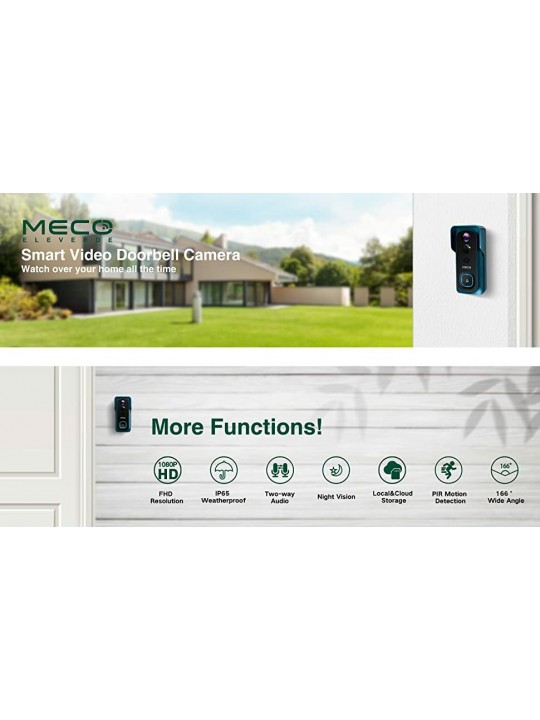 MECO ELE Video Doorbell Wireless 1080P Wireless Doorbell Camera with Free Chime WiFi Smart Doorbell Night Vision IP65 Waterproof