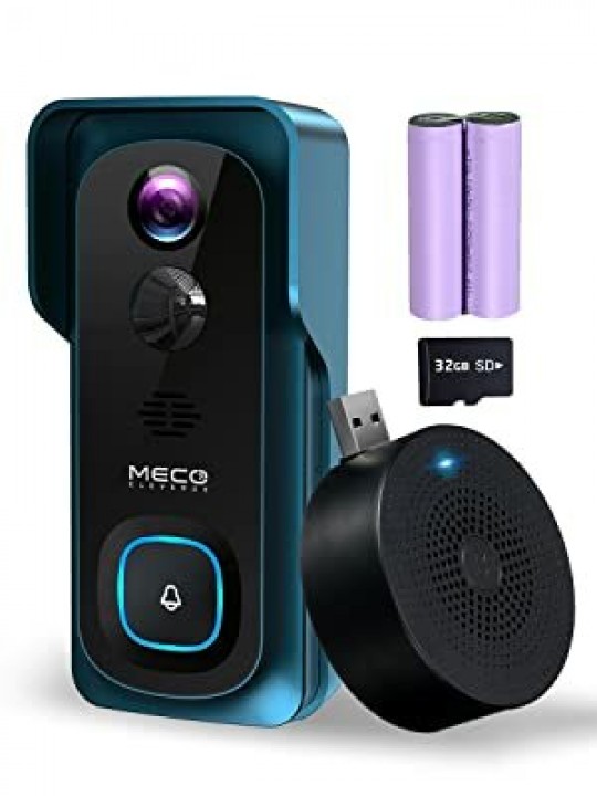 MECO ELE Video Doorbell Wireless 1080P Wireless Doorbell Camera with Free Chime WiFi Smart Doorbell Night Vision IP65 Waterproof