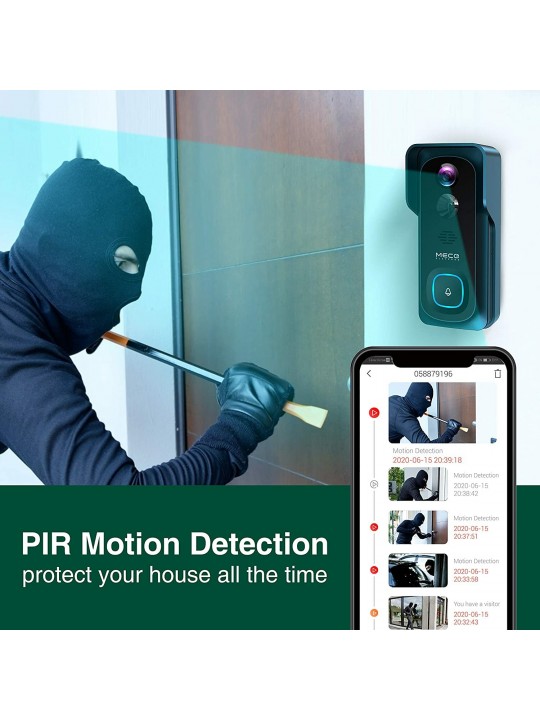 MECO ELE Video Doorbell Wireless 1080P Wireless Doorbell Camera with Free Chime WiFi Smart Doorbell Night Vision IP65 Waterproof