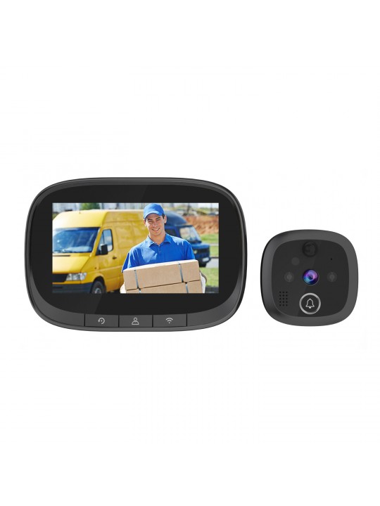ESCAM C83 Wireless Doorbell 4.3inch WIFI IP Door Viewer HD Night Vision 120° can Take Photo and Video PIR Motion Detection Two W
