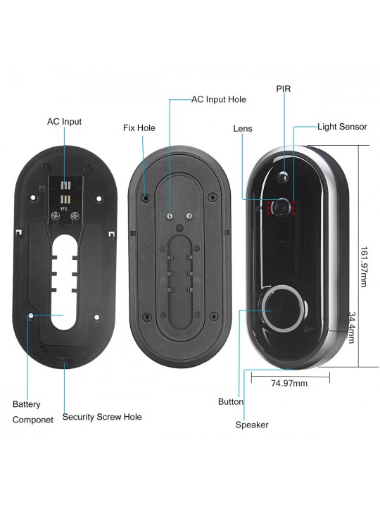 Video Doorbell Camera Wireless WiFi Security Phone Ring Door Bell Intercom 720P