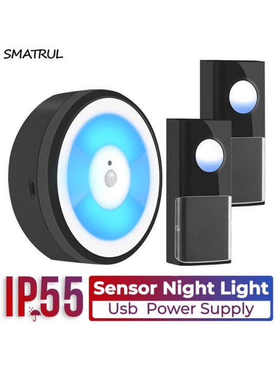 SMATRUL 433MHZ Wireless Smart PIR Motion Sensor LED Night Light Doorbell Ring Chime Home USB Powered Waterproof - 1