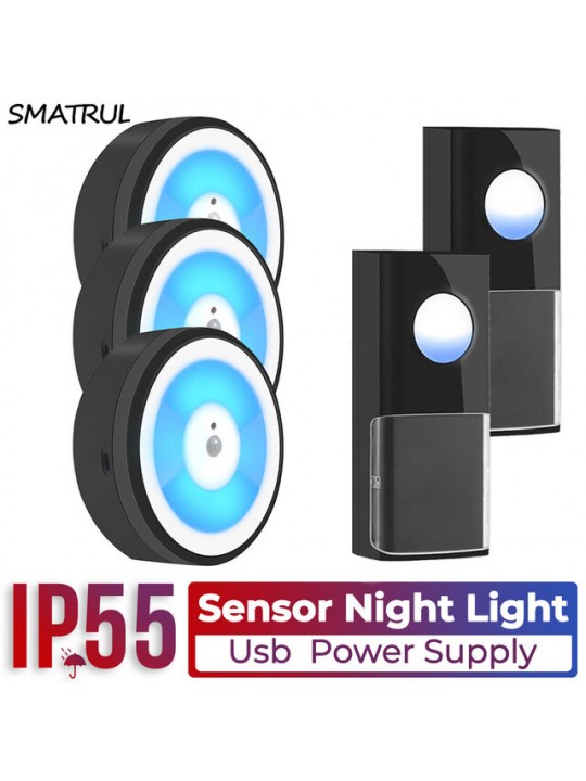 SMATRUL 433MHZ Wireless Smart PIR Motion Sensor LED Night Light Doorbell Ring Chime Home USB Powered Waterproof - 1